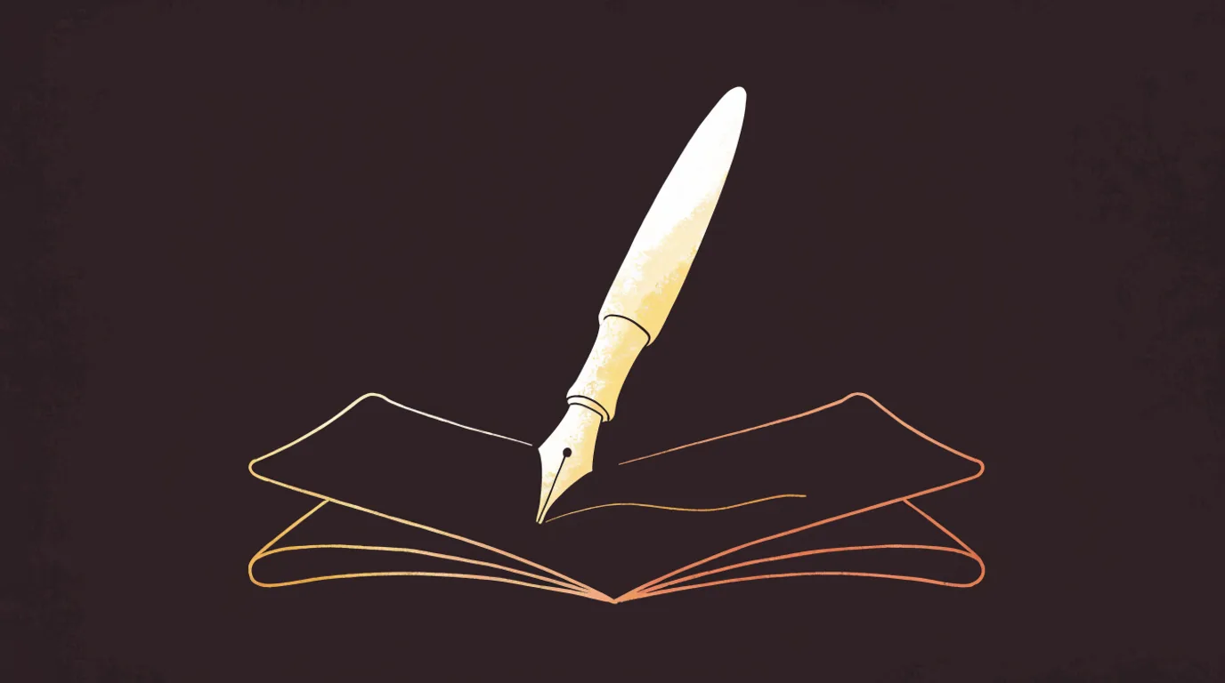 Ilustración: pluma dorada firmando un convenio, símbolo del divorcio voluntario